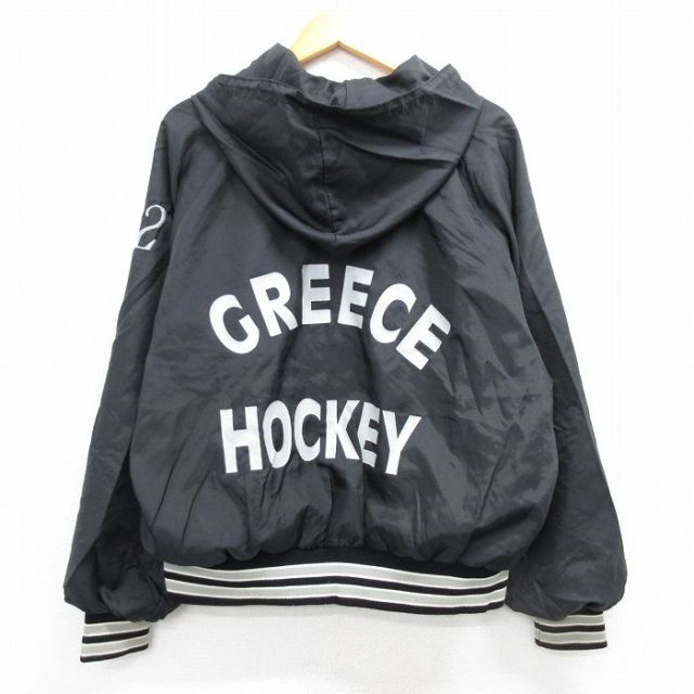 XL★古着 長袖 ハーフジップ ナイロン ジャケット パーカー メンズ 90年代 90s GREECE ホッケー ラグラン 黒 ブラック 25feb25 中古 アウター ウインドブレーカー