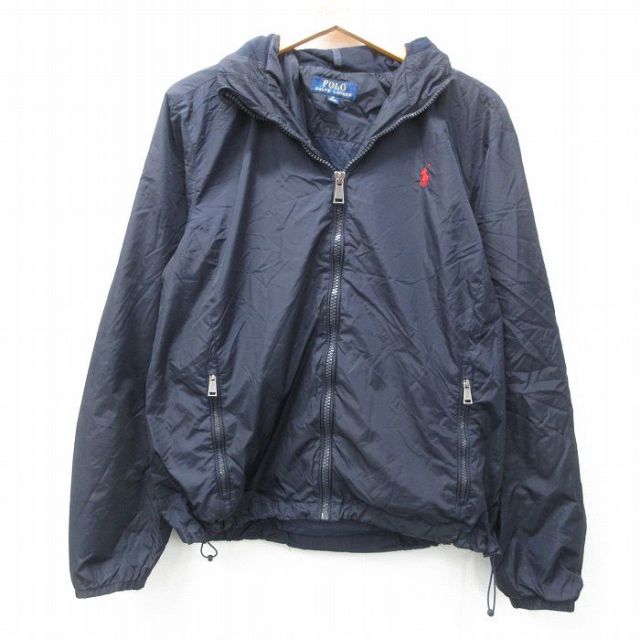 M★古着 ラルフローレン Ralph Lauren 長袖 ブランド ナイロン ジャケット メンズ ワンポイントロゴ 濃紺 ネイビー 【spe】 25feb28 中古 アウター ウインドブレーカー
