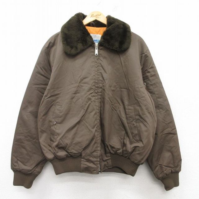XL★古着 シアーズ 長袖 ナイロン ジャケット メンズ 80年代 80s 襟ボア 茶系 ブラウン 内側キルティング 25mar04 中古 アウター ウインドブレーカー
