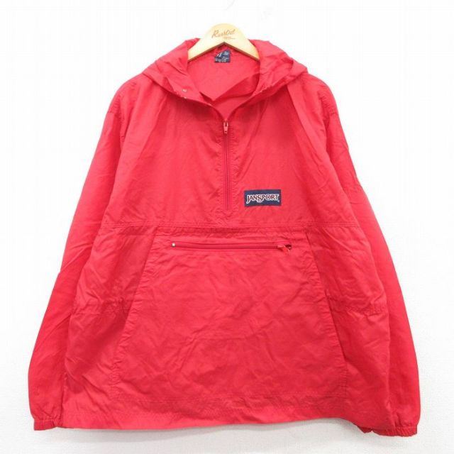 XL★古着 ジャンスポーツ 長袖 ハーフジップ ナイロン ジャケット アノラック パーカー メンズ 90年代 90s 赤 レッド 25mar11 中古 アウター ウインドブレーカー