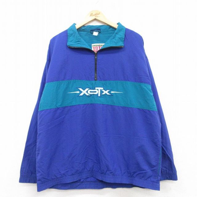 【50%OFF】XL★古着 長袖 ハーフジップ ナイロン ジャケット メンズ 90年代 90s XOTX 紫 パープル 25mar14 中古 アウター ウインドブレーカー