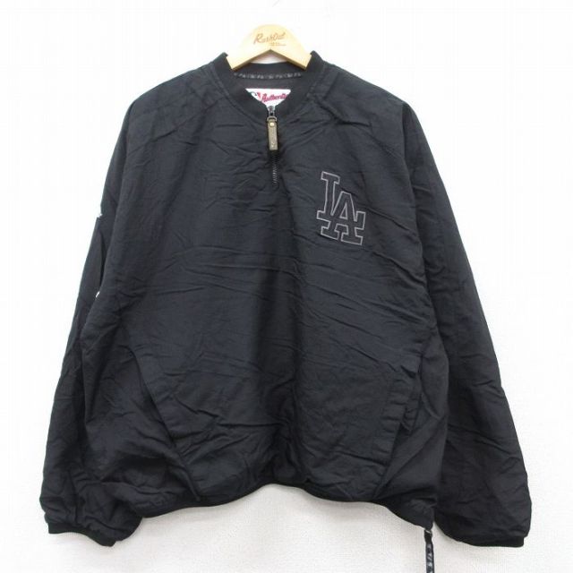 XL★古着 マジェスティック 長袖 ハーフジップ ナイロン ジャケット メンズ 00年代 00s ロサンゼルスドジャース 黒 ブラック メジャーリーグ ベースボール 野球 【spe】 25mar14 中古 アウター ウインドブレーカー