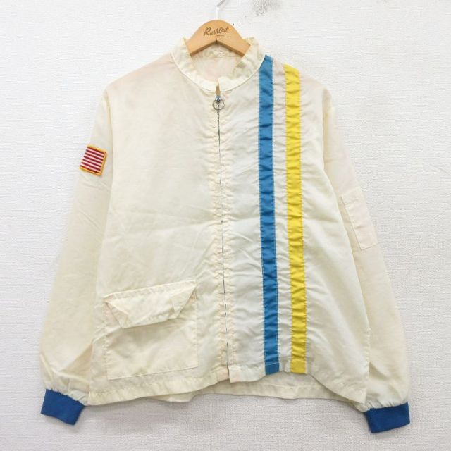 M★古着 長袖 ナイロン ジャケット メンズ 80年代 80s 生成り 25mar14 中古 アウター ウインドブレーカー