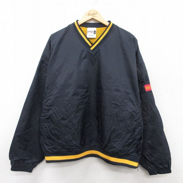 XL★古着 長袖 ナイロン ジャケット メンズ ウェルスファーゴ 大きいサイズ Vネック 黒他 ブラック 内側メッシュ 【spe】 25mar25 中古 アウター ウインドブレーカー