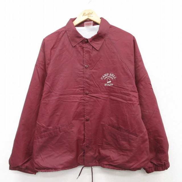 M★古着 長袖 ナイロン ジャケット メンズ 90年代 90s CAMP BELL ラグラン USA製 エンジ 25mar25 中古 アウター ウインドブレーカー