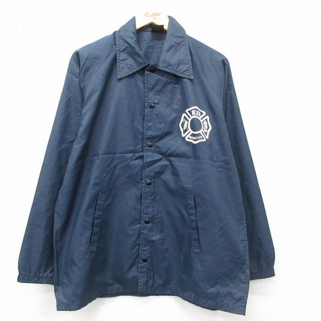 M★古着 長袖 ナイロン ジャケット メンズ 90年代 90s 消防署 ラグラン USA製 紺 ネイビー 25mar27 中古 アウター ウインドブレーカー