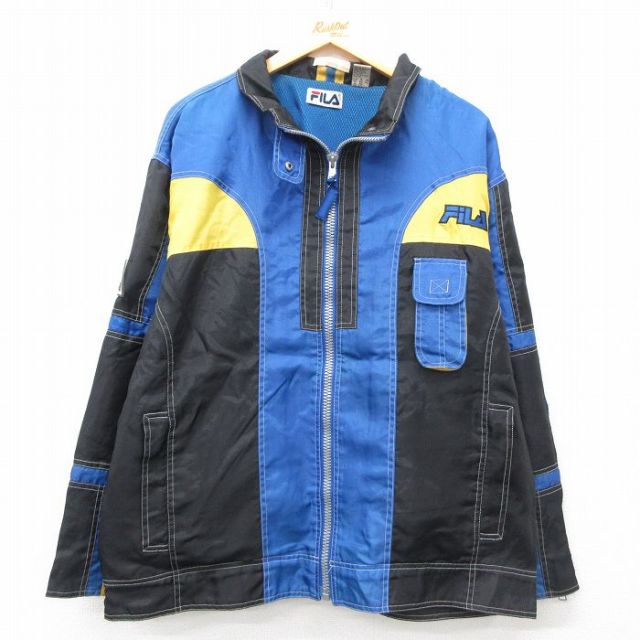 【50%OFF】L★古着 フィラ FILA 長袖 ナイロン ジャケット メンズ 90年代 90s ワンポイントロゴ 青他 ブルー 内側メッシュ 【spe】 25mar27 中古 アウター ウインドブレーカー