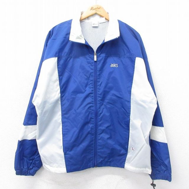 XL★古着 アシックス 長袖 ナイロン ジャケット メンズ ワンポイントロゴ 青他 ブルー 内側メッシュ 25apr12 中古 アウター ウインドブレーカー