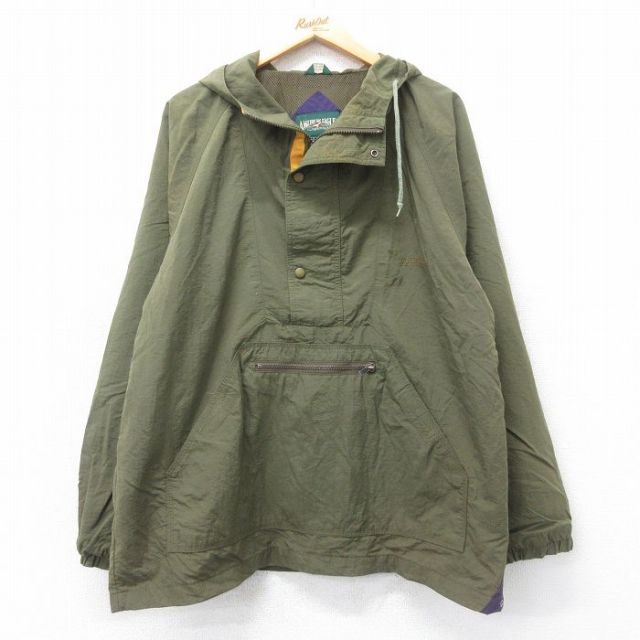 XL★古着 アメリカンイーグル American Eagle 長袖 ハーフジップ ナイロン ジャケット アノラック パーカー メンズ 90年代 90s ワンポイントロゴ ラグラン 緑 グリーン 内側メッシュ 25apr12 中古 アウター ウインドブレーカー