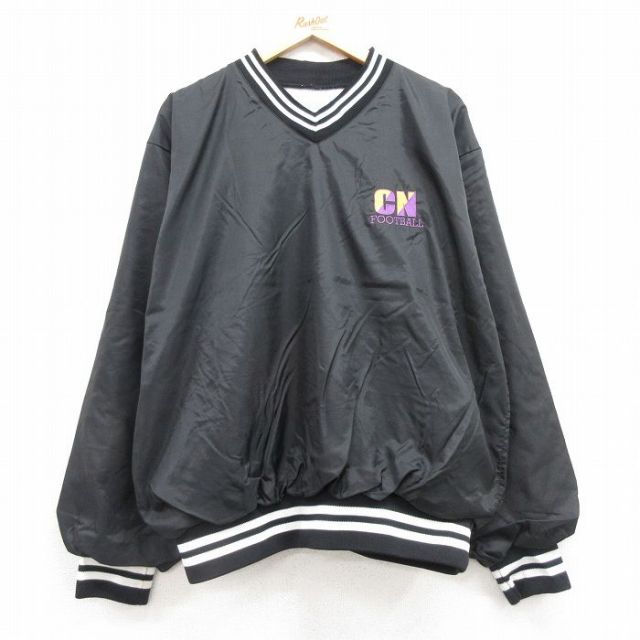 XL★古着 長袖 ナイロン ジャケット メンズ 90年代 90s フットボール Vネック USA製 黒他 ブラック 25apr12 中古 アウター ウインドブレーカー