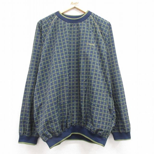 XL★古着 カタリナ 長袖 ナイロン ジャケット メンズ 00年代 00s ワンポイントロゴ ラグラン クルーネック 紺他 ネイビー チェック 25apr12 中古 アウター ウインドブレーカー