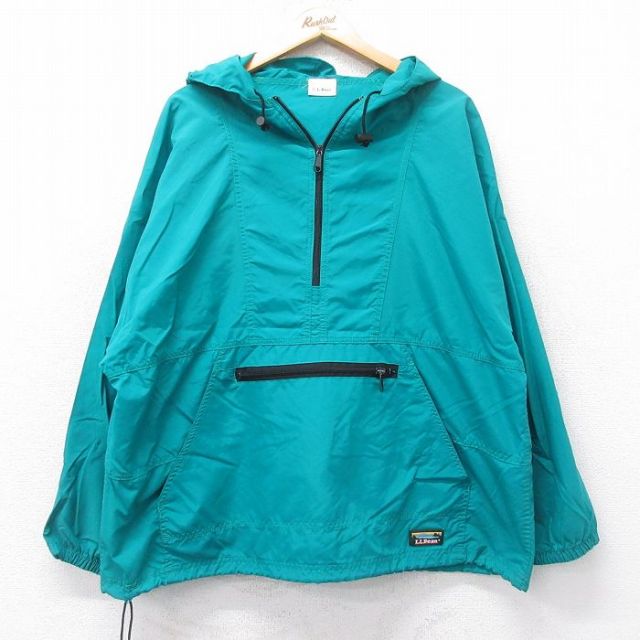 XL★古着 エルエルビーン LLBEAN 長袖 ナイロン ジャケット アノラック パーカー メンズ 90年代 90s ワンポイントロゴ 青緑 【spe】 25aug04 中古 アウター ウインドブレーカー