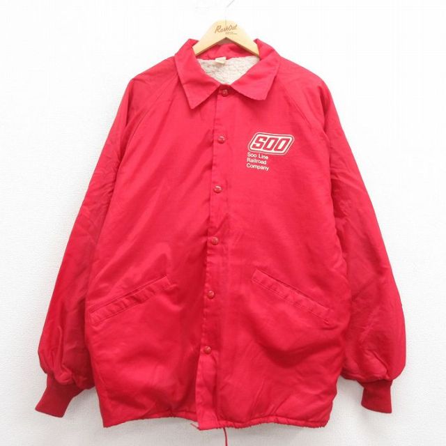 XL★古着 長袖 ナイロン ジャケット メンズ 80年代 80s SOO ラグラン USA製 赤 レッド 内側ボア 25aug30 中古 アウター ウインドブレーカー
