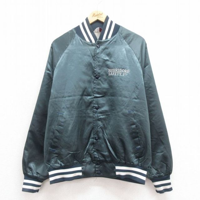 XL★古着 長袖 ナイロン ジャケット メンズ 90年代 90s セーフティ ラグラン USA製 紺 ネイビー 内側キルティング 25sep04 中古 アウター ウインドブレーカー