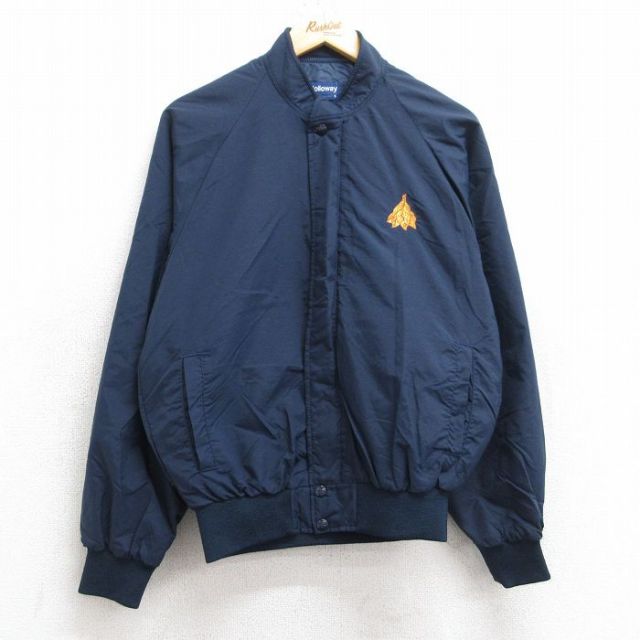 S★古着 ホロウェイ 長袖 ナイロン ジャケット メンズ 90年代 90s 葉 ラグラン USA製 紺 ネイビー 25sep04 中古 アウター ウインドブレーカー
