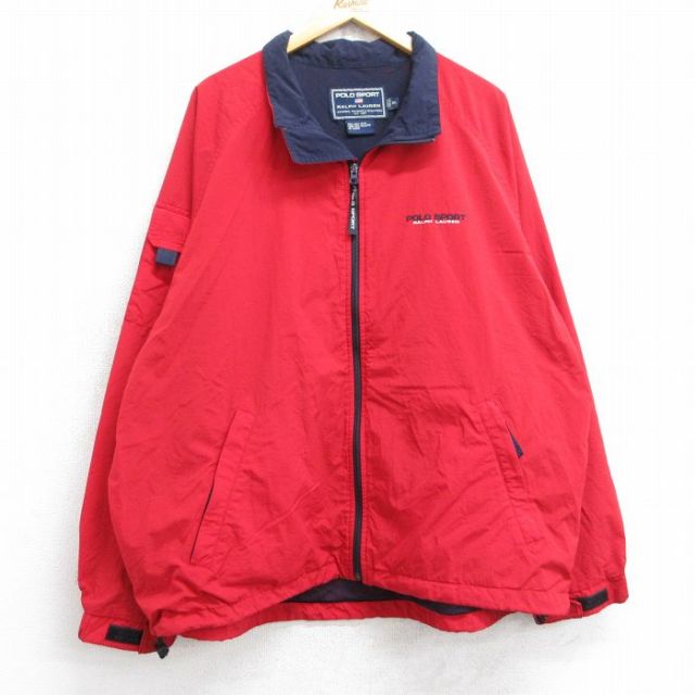 XL★古着 ラルフローレン Ralph Lauren ポロスポーツ 長袖 ブランド ナイロン ジャケット メンズ ワンポイントロゴ ラグラン 大きいサイズ 赤 レッド 内側メッシュ 25sep05 中古 アウター ウインドブレーカー