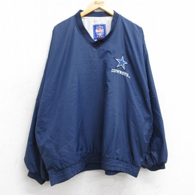 XL★古着 長袖 ナイロン ジャケット メンズ NFL ダラスカウボーイズ 大きいサイズ Vネック 紺 ネイビー アメフト スーパーボウル 25sep05 中古 アウター ウインドブレーカー