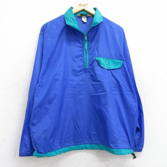 L★古着 エルエルビーン LLBEAN 長袖 ハーフジップ ナイロン ジャケット メンズ 80年代 80s リップストップ 青 ブルー 25sep05 中古 アウター ウインドブレーカー