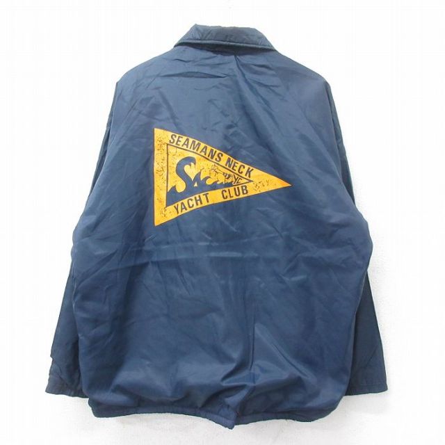 XL★古着 長袖 ナイロン ジャケット メンズ 90年代 90s YACHT CLUB ラグラン USA製 紺 ネイビー 内側ボア 25sep16 中古 アウター ウインドブレーカー