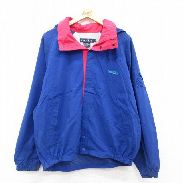 XL★古着 ノーティカ NAUTICA 長袖 ナイロン ジャケット パーカー メンズ 90年代 90s ワンポイントロゴ ラグラン 青他 ブルー 25sep25 中古 アウター ウインドブレーカー