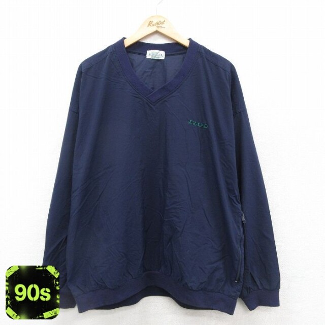 IZOD 90s ナイロンジャケット ワンポイントロゴ ネイビー XL | 古着
