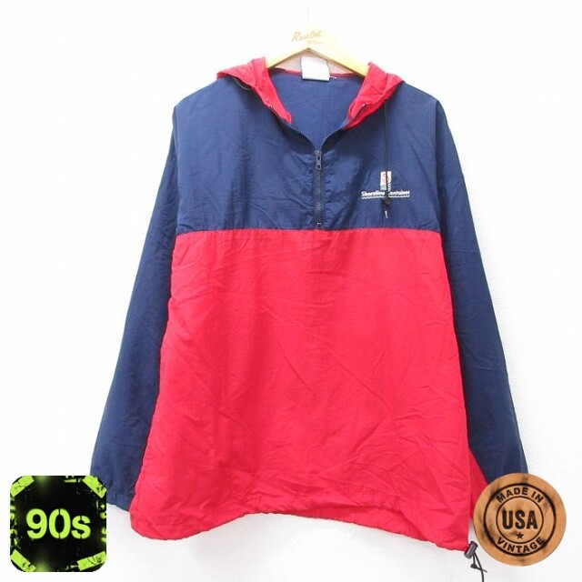 90s ハーフジップナイロンジャケット Shoreline Container ツートンカラー レッド L | 古着