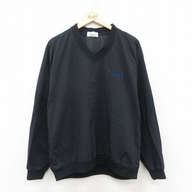 L★古着 IZOD 長袖 ナイロン ジャケット メンズ 90年代 90s Vネック 黒 ブラック 25sep29 中古 アウター ウインドブレーカー