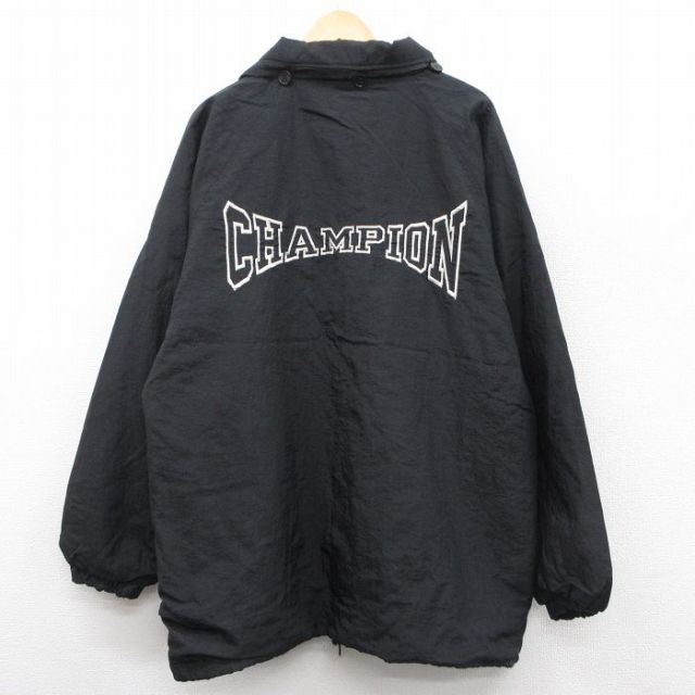 XL★古着 チャンピオン Champion 長袖 ナイロン ジャケット メンズ 00年代 00s ビッグロゴ ラグラン 大きいサイズ ロング丈 黒 ブラック 【spe】 25oct01 中古 アウター ウインドブレーカー