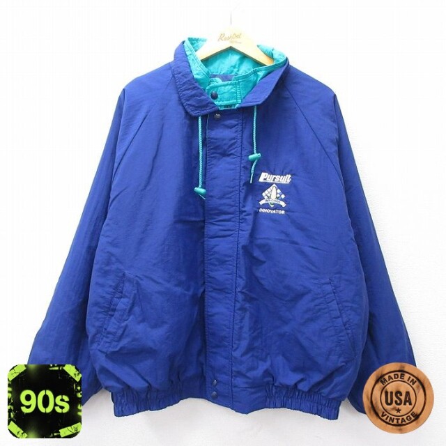 ナイロンジャケット 90s ラグラン 内側キルティング ネイビー XL | 古着