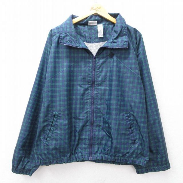 XL★古着 ジャージーズ 長袖 ナイロン ジャケット メンズ 00年代 00s ラグラン 緑他 グリーン チェック 内側メッシュ 25oct03 中古 アウター ウインドブレーカー