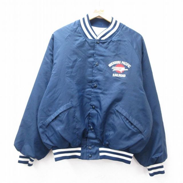 XL★古着 キングルイ 長袖 ナイロン ジャケット メンズ 90年代 90s MISSOURI ラグラン USA製 濃紺 ネイビー 内側キルティング 25oct03 中古 アウター ウインドブレーカー