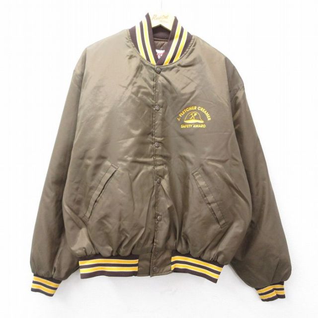 XL★古着 長袖 ナイロン ジャケット メンズ 90年代 90s J FLETCHER 大きいサイズ USA製 茶 ブラウン 内側キルティング 25oct03 中古 アウター ウインドブレーカー