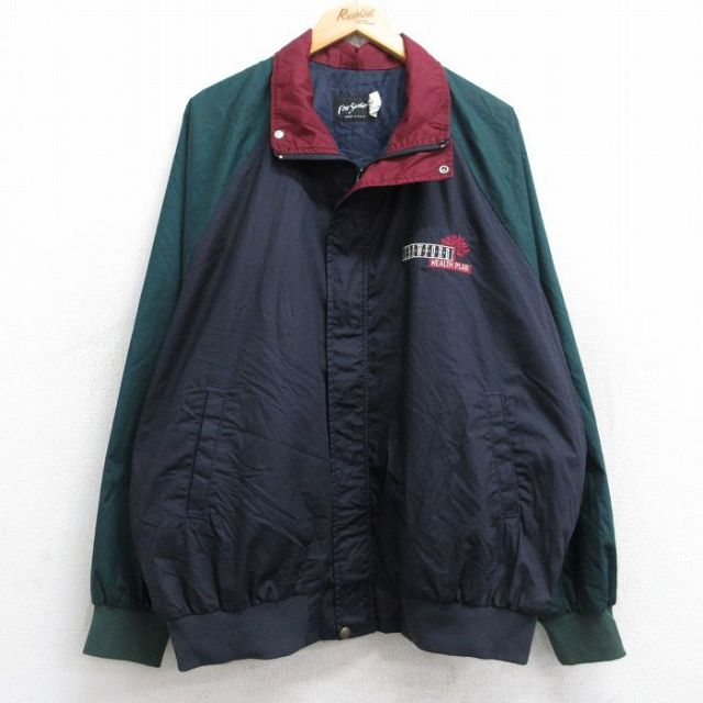【20%OFF】XL★古着 長袖 ナイロン ジャケット メンズ 90年代 90s CRAWFORD ラグラン マルチカラー 大きいサイズ USA製 濃紺他 ネイビー 【spe】 25oct03 中古 アウター ウインドブレーカー