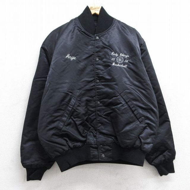 XL★古着 長袖 ナイロン ジャケット メンズ 90年代 90s バスケットボール 黒 ブラック 内側キルティング 25oct03 中古 アウター ウインドブレーカー