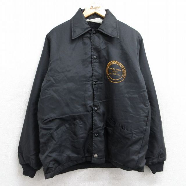 M★古着 長袖 ナイロン ジャケット メンズ 80年代 80s WORKERS 黒 ブラック 内側ファー 25oct03 中古 アウター ウインドブレーカー