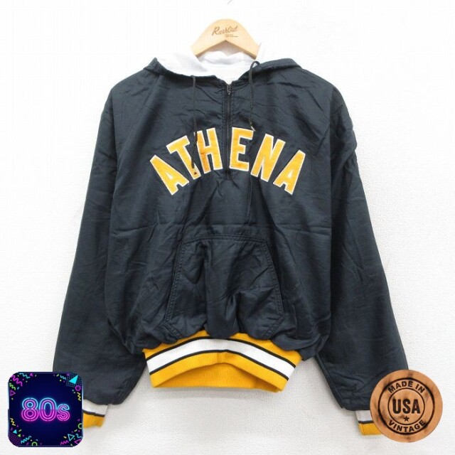 【50%OFF】デロング 80s ハーフジップナイロンジャケット ATHENA ブラック M | 古着