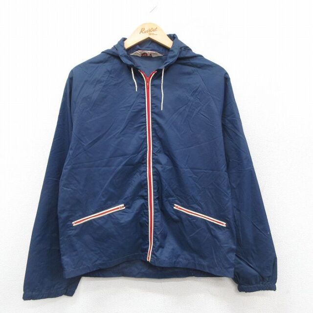 S★古着 長袖 ナイロン ジャケット パーカー メンズ 80年代 80s ラグラン 紺 ネイビー 25oct08 中古 アウター ウインドブレーカー