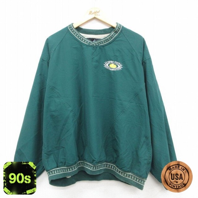 XL★古着 長袖 ジャケット メンズ 90年代 90s EMPIRE STATE 大きいサイズ クルーネック USA製 緑 グリーン 25oct09 中古 アウター ウインドブレーカー
