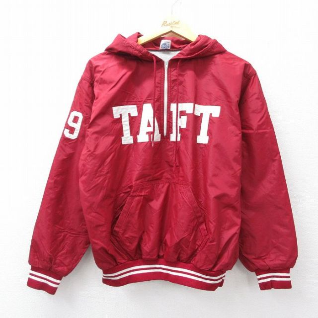 M★古着 ラッセル 長袖 ハーフジップ ナイロン ジャケット パーカー メンズ 80年代 80s TAFT USA製 エンジ系他 【spe】 25oct11 中古 アウター ウインドブレーカー