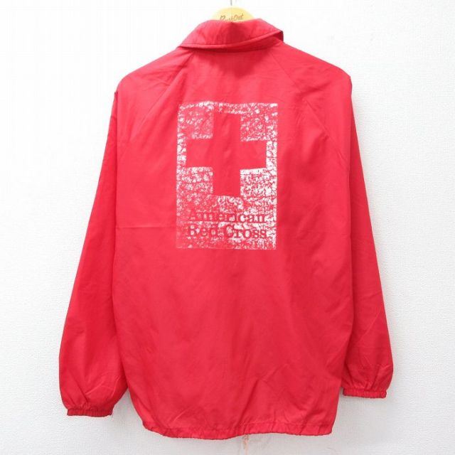 M★古着 長袖 ナイロン ジャケット メンズ 80年代 80s American red cross ラグラン USA製 赤 レッド 25oct11 中古 アウター ウインドブレーカー
