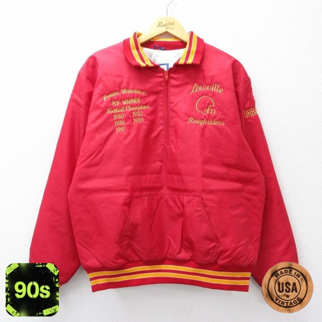 ハーフジップナイロンジャケット 90s フットボール レッド XL | 古着