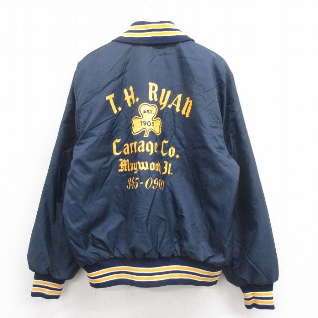 XL★古着 長袖 ナイロン ジャケット メンズ 80年代 80s クローバー USA製 紺 ネイビー 内側キルティング 【spe】 25oct16 中古 アウター ウインドブレーカー