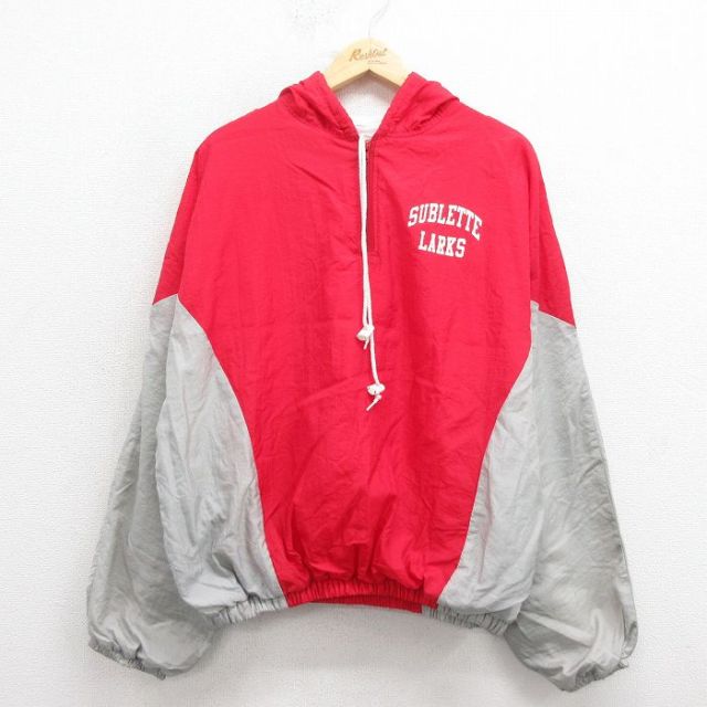 L★古着 長袖 ハーフジップ ナイロン ジャケット パーカー メンズ 80年代 80s SUBLETTE ツートンカラー USA製 赤他 レッド 25oct16 中古 アウター ウインドブレーカー