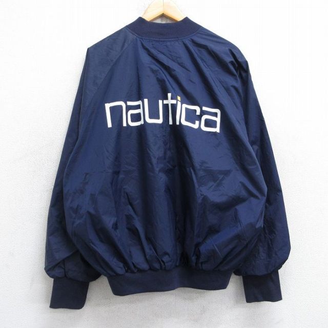 XL★古着 ノーティカ NAUTICA 長袖 ブランド ナイロン ジャケット メンズ 90年代 90s ビッグロゴ ラグラン 紺 ネイビー 【spe】 25oct20 中古 アウター ウインドブレーカー