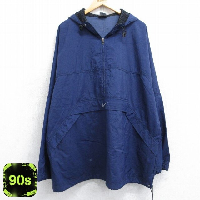 ナイキ 90s アノラックパーカー ワンポイントロゴ ネイビー XL | 古着