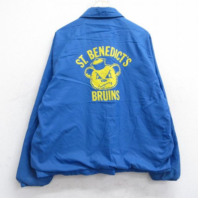 XL★古着 チョークライン 長袖 ナイロン ジャケット メンズ 90年代 90s クマ BRUINS ラグラン USA製 水色系 25oct20 中古 アウター ウインドブレーカー