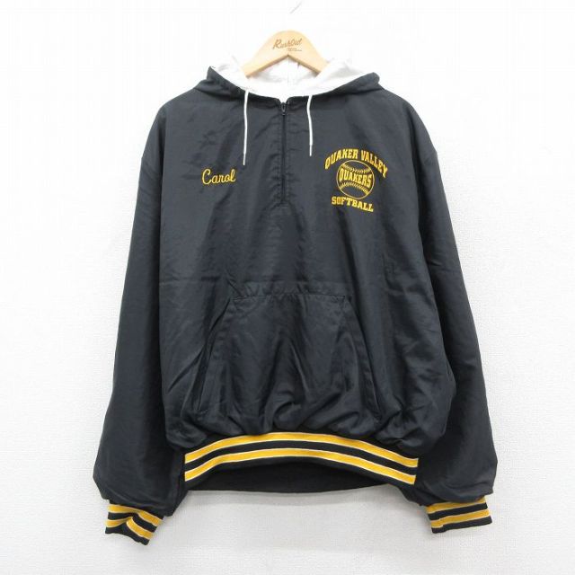 XL★古着 ホロウェイ 長袖 ハーフジップ ナイロン ジャケット パーカー メンズ 90年代 90s クエーカーバレー ソフトボール 大きいサイズ USA製 黒他 ブラック 25oct20 中古 アウター ウインドブレーカー