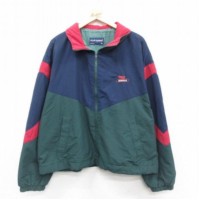 XL★古着 スイングスター 長袖 ナイロン ジャケット メンズ 90年代 90s デカルブ マルチカラー 大きいサイズ USA製 緑他 グリーン 【spe】 25oct20 中古 アウター ウインドブレーカー