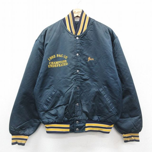 XL★古着 長袖 ナイロン ジャケット メンズ 90年代 90s スプリングフォード フットボール USA製 紺 ネイビー 内側キルティング 【spe】 25oct20 中古 アウター ウインドブレーカー