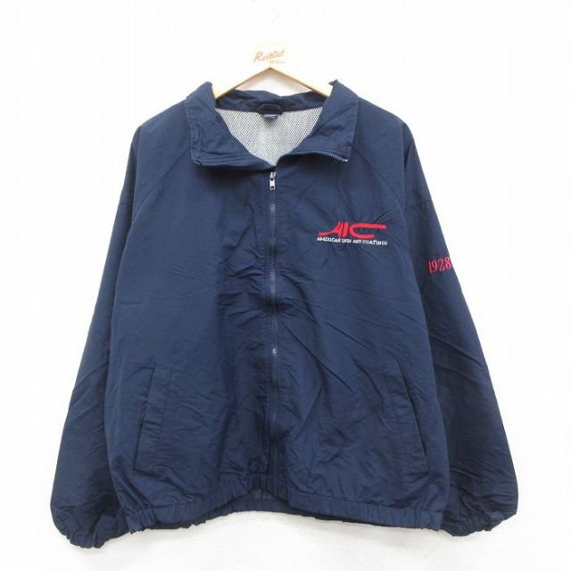 XL★古着 ランズエンド 長袖 ナイロン ジャケット メンズ 90年代 90s AIC 紺 ネイビー 内側メッシュ 25oct23 中古 アウター ウインドブレーカー